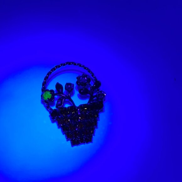 Vtg Gold Tone Rhinestone Floral Basket Brooch Pin Multicolor 1 Piece UV Reactive - Picture 2 of 10